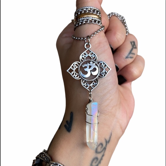 Silverskylight Jewelry - Om sign Mandala flower charm & aura crystal